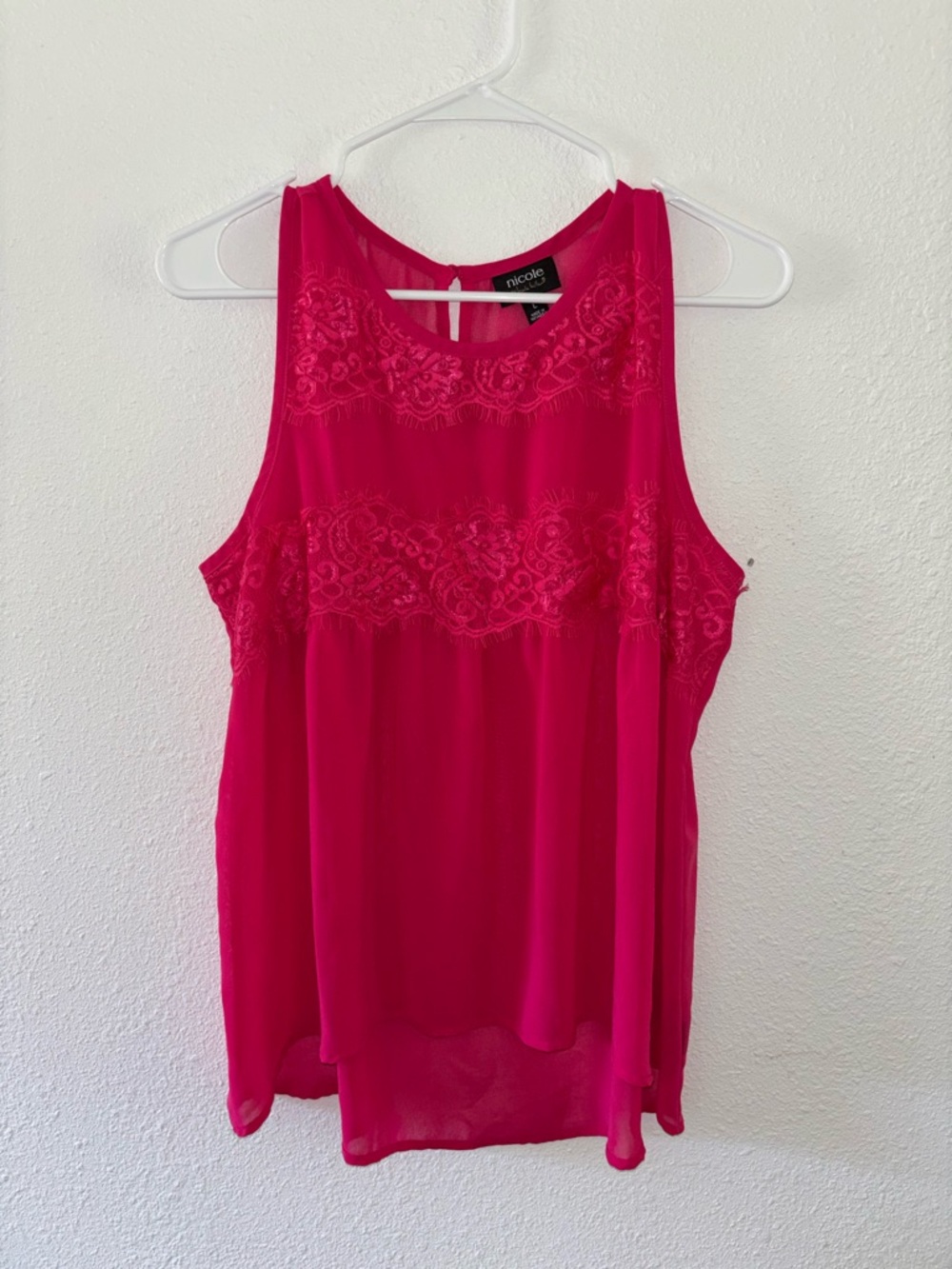 Nicole Miller Hot Pink Sleeveless Lace Yoke Blouse